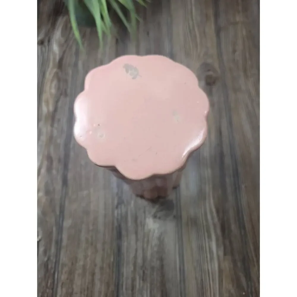 Vintage Pink Vase, Ceramic Bamboo Cylinder, 9-3/8" Tall - Picture 3 of 4